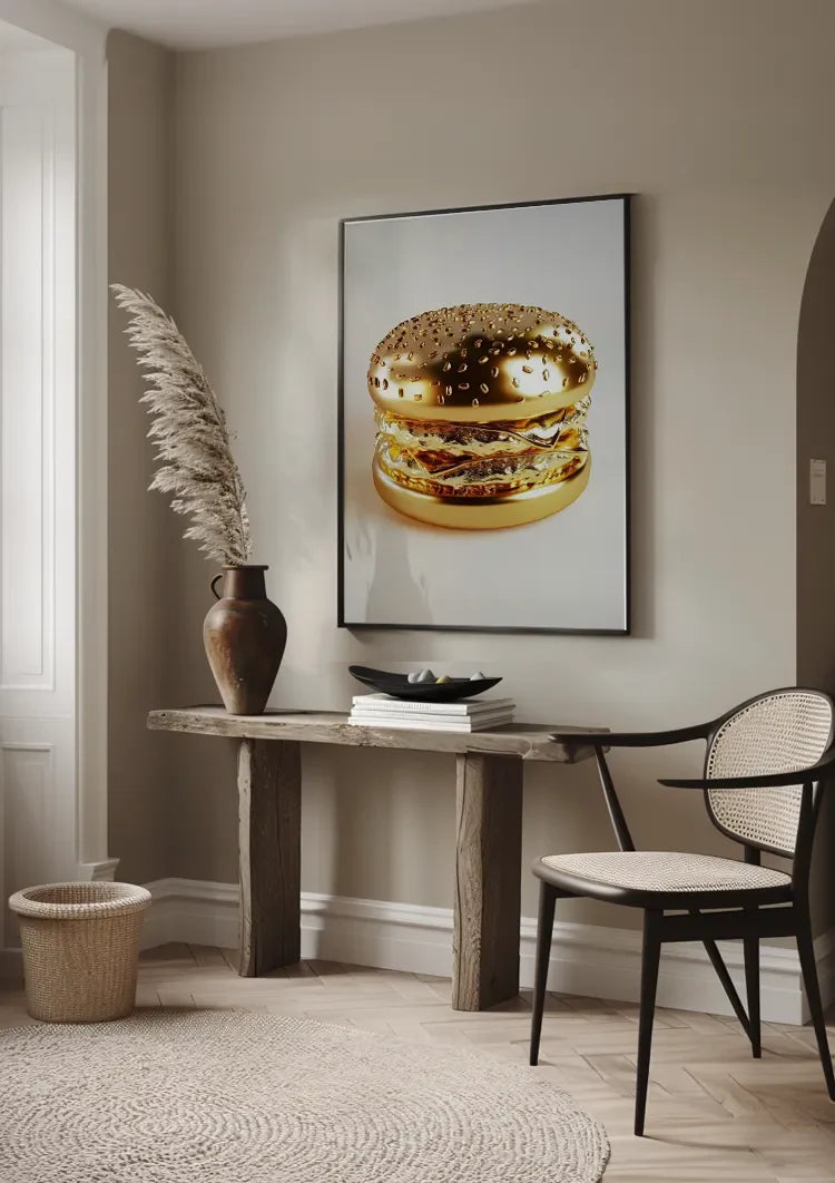 Golden Hamburger Luxury Shiny Gold Digital Art Pop Art Painting