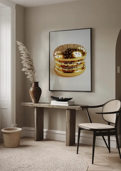 Golden Hamburger Luxury Shiny Gold Digital Art Pop Art Painting