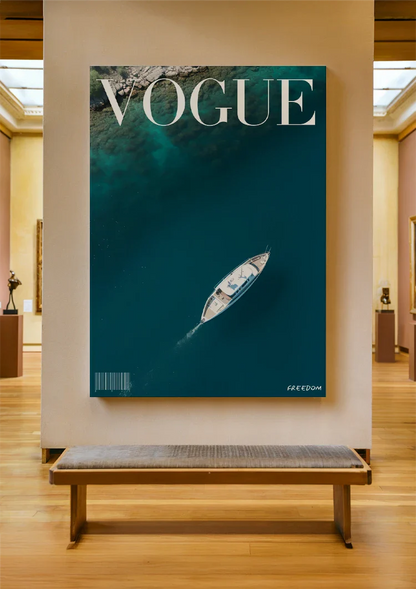 Vogue Cover White Sailboat Top View Turquoise Sea Summer Freedom Painting