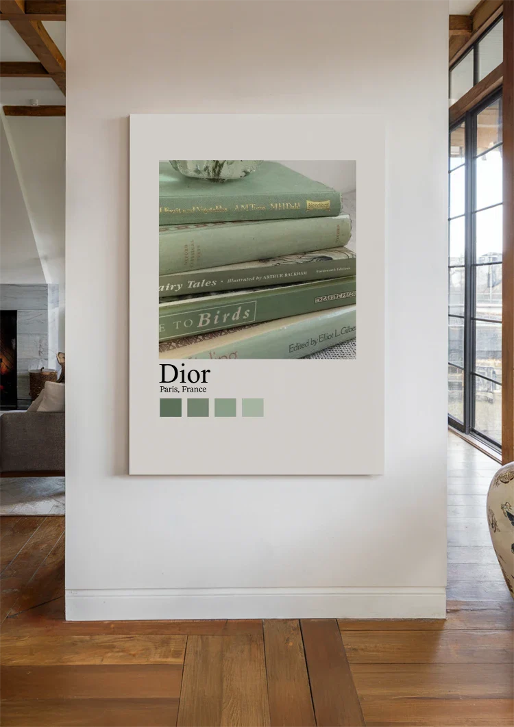 Dior Paris Stapel Vintage Grüne Bücher Minimalistische Stillleben Fotografie Malerei