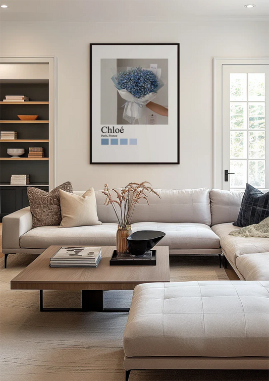 Hortensia boeket canvas schilderij hangt aan de wand in de hal