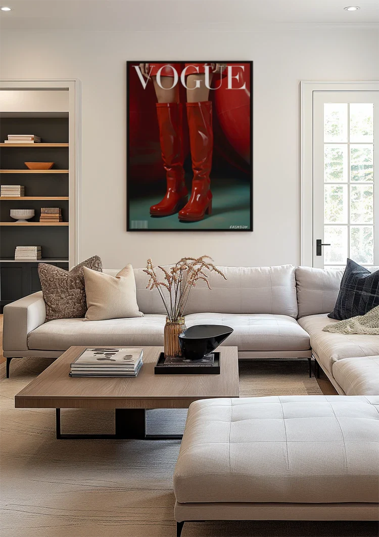 Rote glänzende Stiefel Vogue Cover-Stil Mode Rot Retro-Gemälde