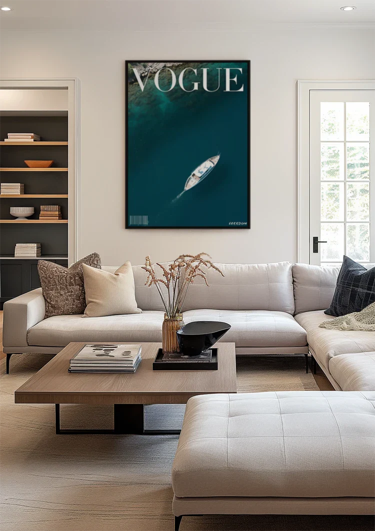 Vogue Cover White Sailboat Top View Turquoise Sea Summer Freedom Painting