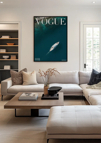 Vogue Cover White Sailboat Top View Turquoise Sea Summer Freedom Painting