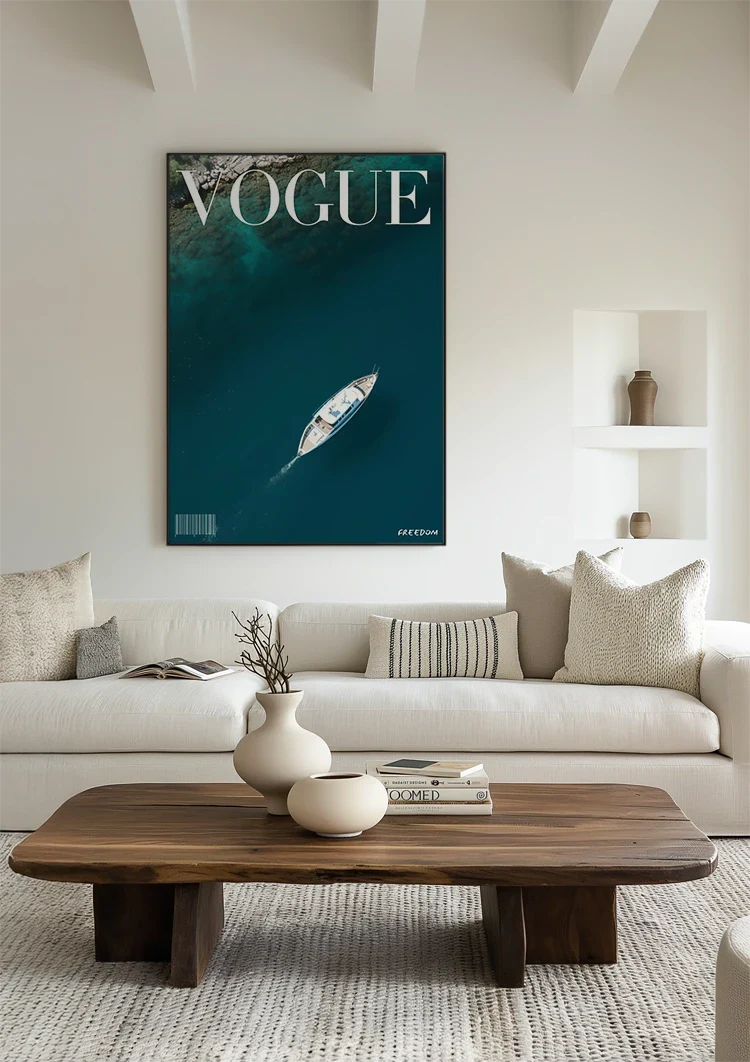 Vogue Cover White Sailboat Top View Turquoise Sea Summer Freedom Painting