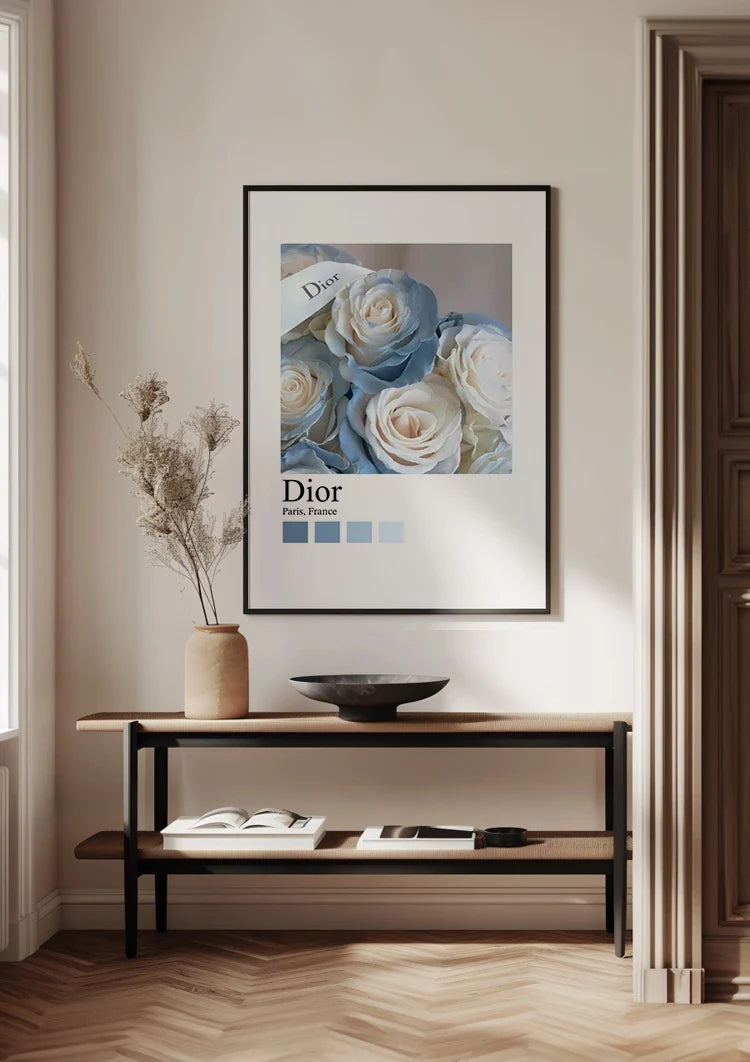 Dior Parijs Lichtblauwe Witte Rozen Boeket Romantisch Bloemen Fotografie Schilderij
