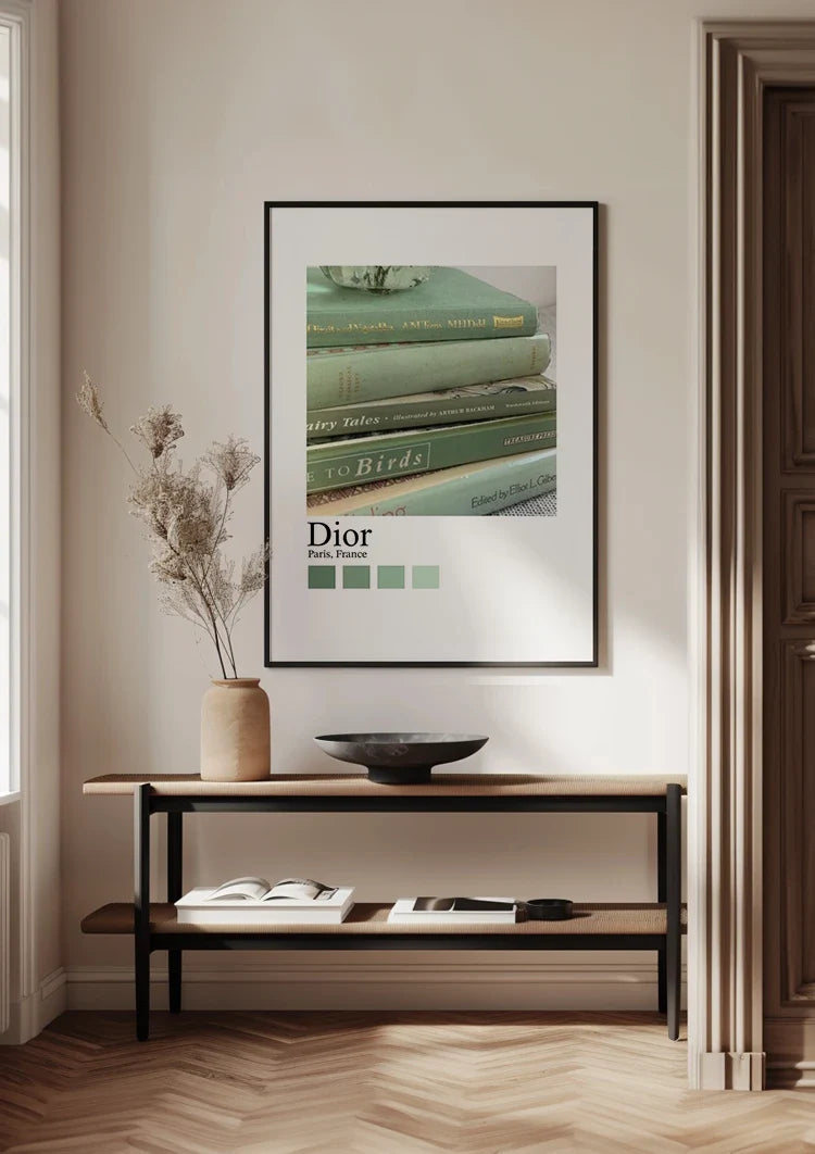 Vintage Books Stack Green Dior Paris Fashion Retro Painting