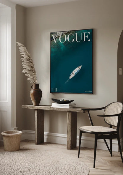 Vogue Cover White Sailboat Top View Turquoise Sea Summer Freedom Painting