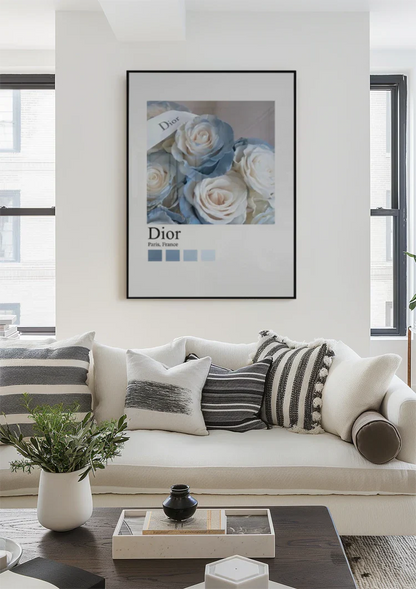 Dior Parijs Lichtblauwe Witte Rozen Boeket Romantisch Bloemen Fotografie Schilderij