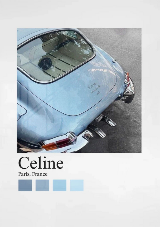 Vintage Jaguar E-Type Light Blue Paris Top View Retro Photography Painting