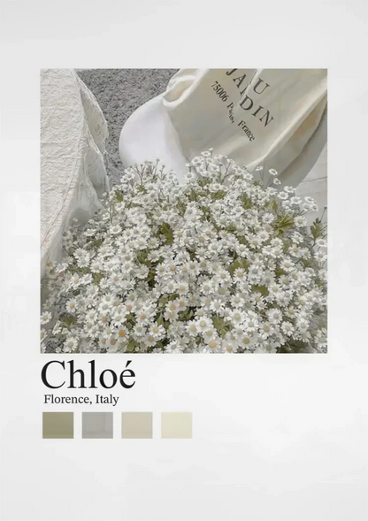 Chloé Parijs Witte Delicate Bloemen Mand Sereen Minimalistische Fotografie Schilderij