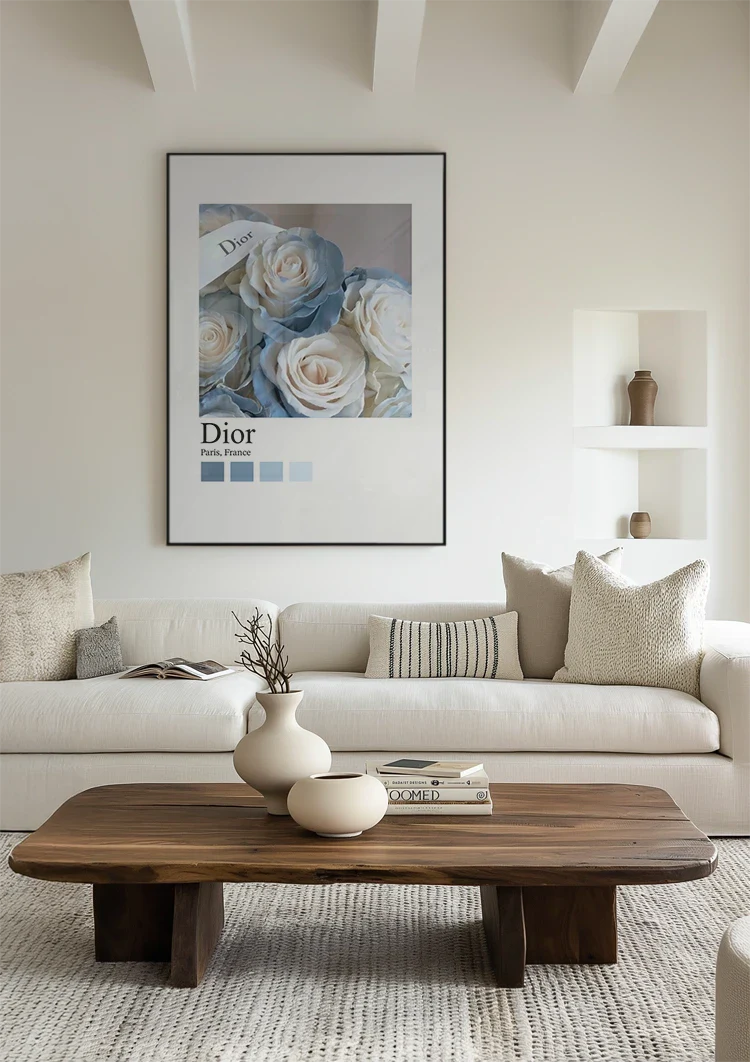 Dior Parijs Lichtblauwe Witte Rozen Boeket Romantisch Bloemen Fotografie Schilderij