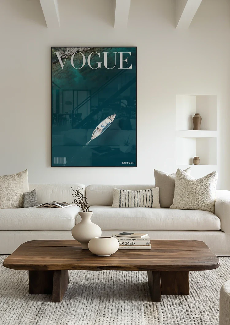 Vogue Cover White Sailboat Top View Turquoise Sea Summer Freedom Painting