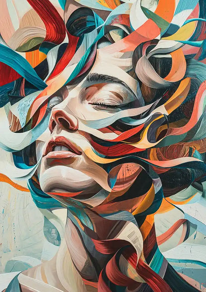 Abstraktes Frauenporträt mit bunten Strömungen Expressionistisches Gemälde