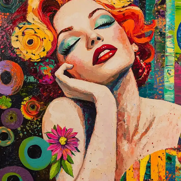 Glamoureuze Vrouw Met Rood Haar Kleurrijke Pop Art Retro Schilderij