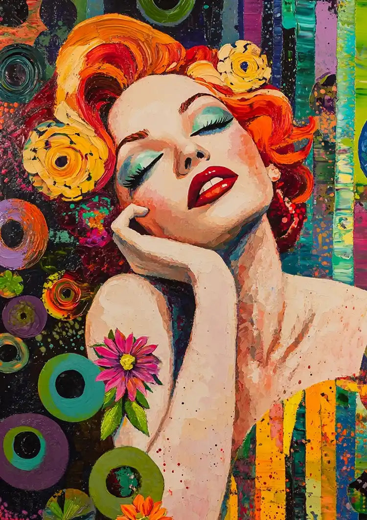 Glamorous Woman With Red Hair Colorful Pop Art Retro Painting
