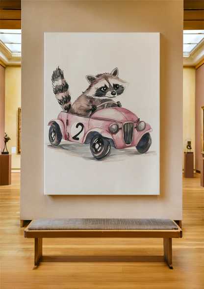 Niedliches Waschbär Rosa Oldtimer Kinderzimmer Gemälde