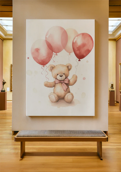 Teddybär Rosa Ballons Aquarell Niedliches Kinderzimmer Gemälde