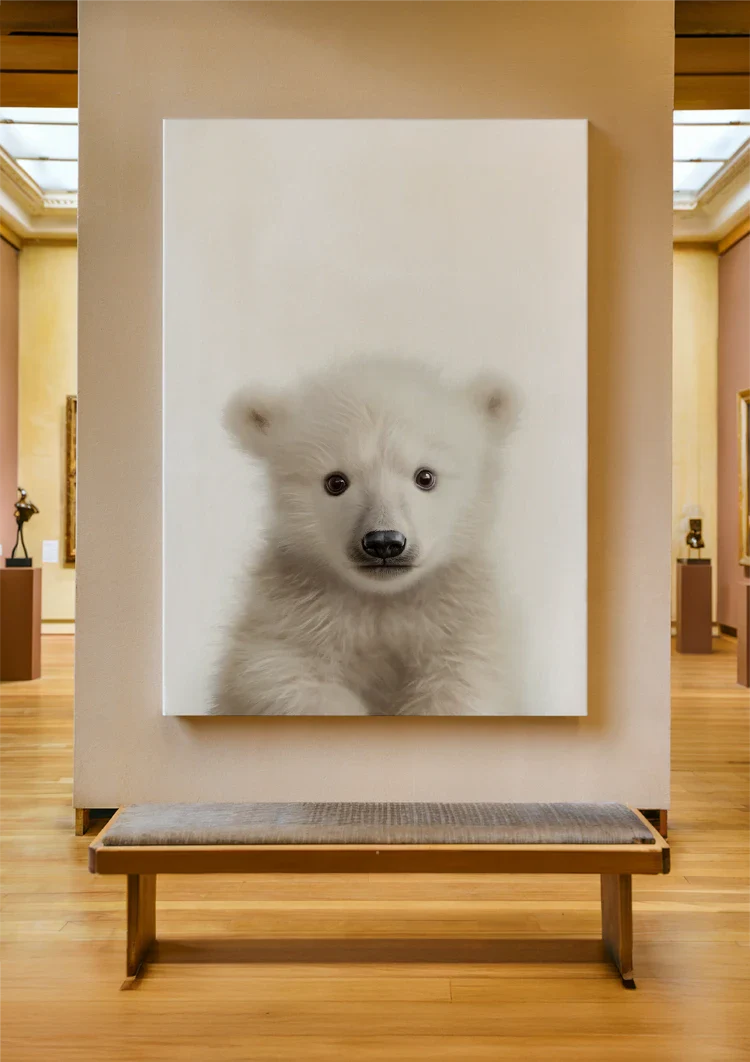 Niedlicher Eisbär-Welpe Flauschiges Weißes Fell Sanfter Blick Porträt-Gemälde