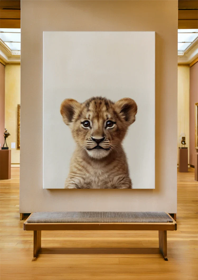 Niedliches Löwenjunges Goldenes Fell Große Augen Verspielt Porträt Gemälde