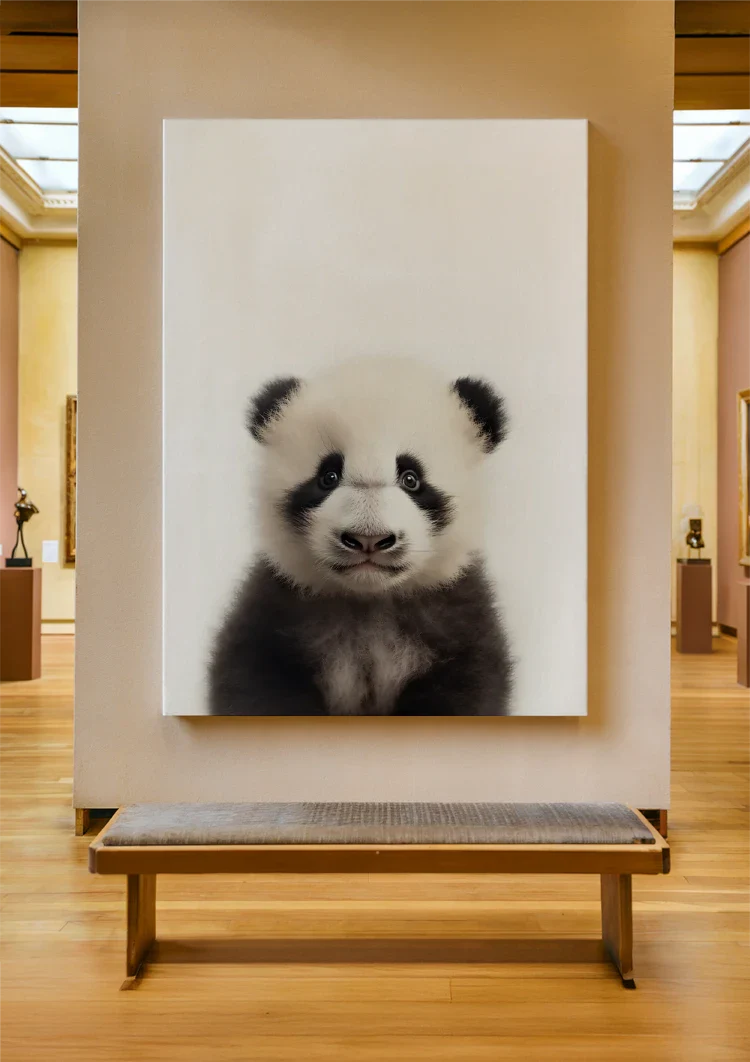 Niedlicher Pandabär Große Augen Schwarz-weißes Fell Spielerisches Porträt Gemälde