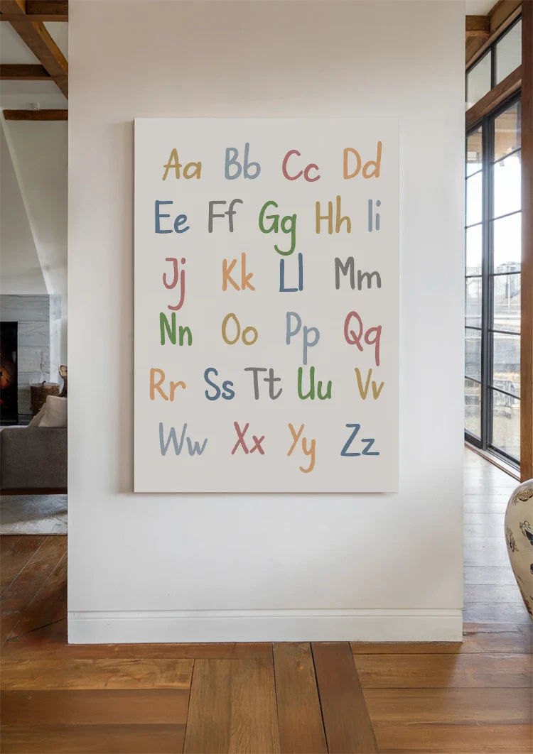 Farbenfrohes Alphabet Poster Verspielte Buchstaben Pastell Kinderzimmer Pädagogisches Bild