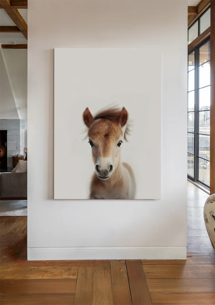 Niedliches Fohlen Braunes Fell Große Augen Weiße Nase Sanftes Porträt Gemälde