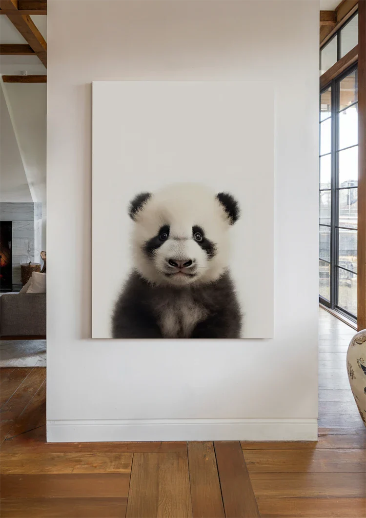 Niedlicher Pandabär Große Augen Schwarz-weißes Fell Spielerisches Porträt Gemälde