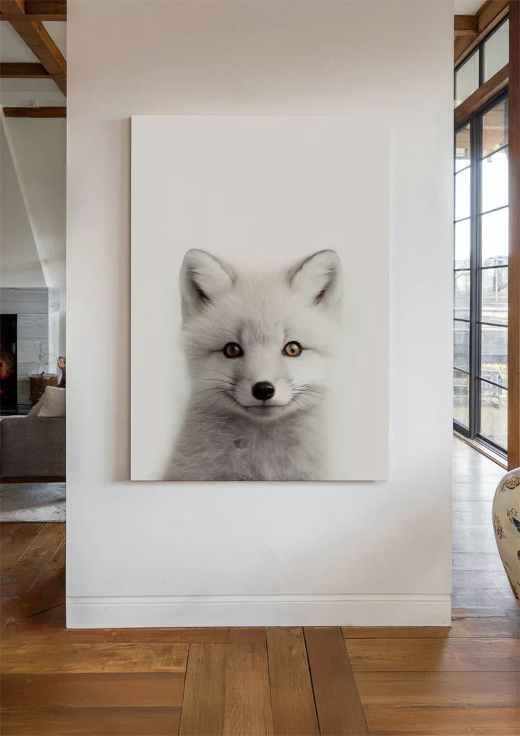 Weißer Fuchs Zwei Farbige Augen Weiches Fell Porträt Minimalistisches Gemälde