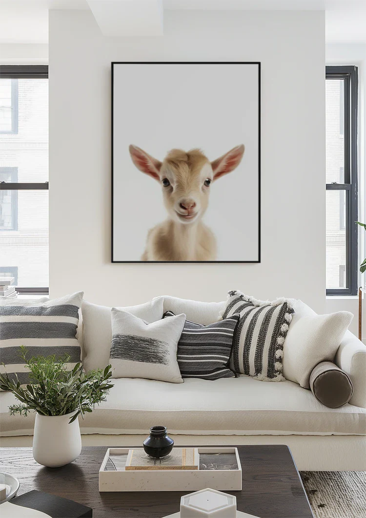 Niedliche Ziege Große rosa Ohren Neugieriger Blick Helles Porträt Gemälde