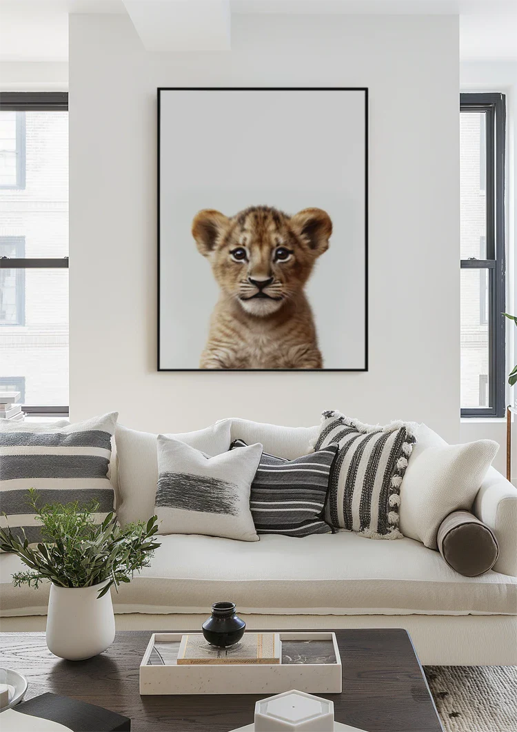 Niedliches Löwenjunges Goldenes Fell Große Augen Verspielt Porträt Gemälde