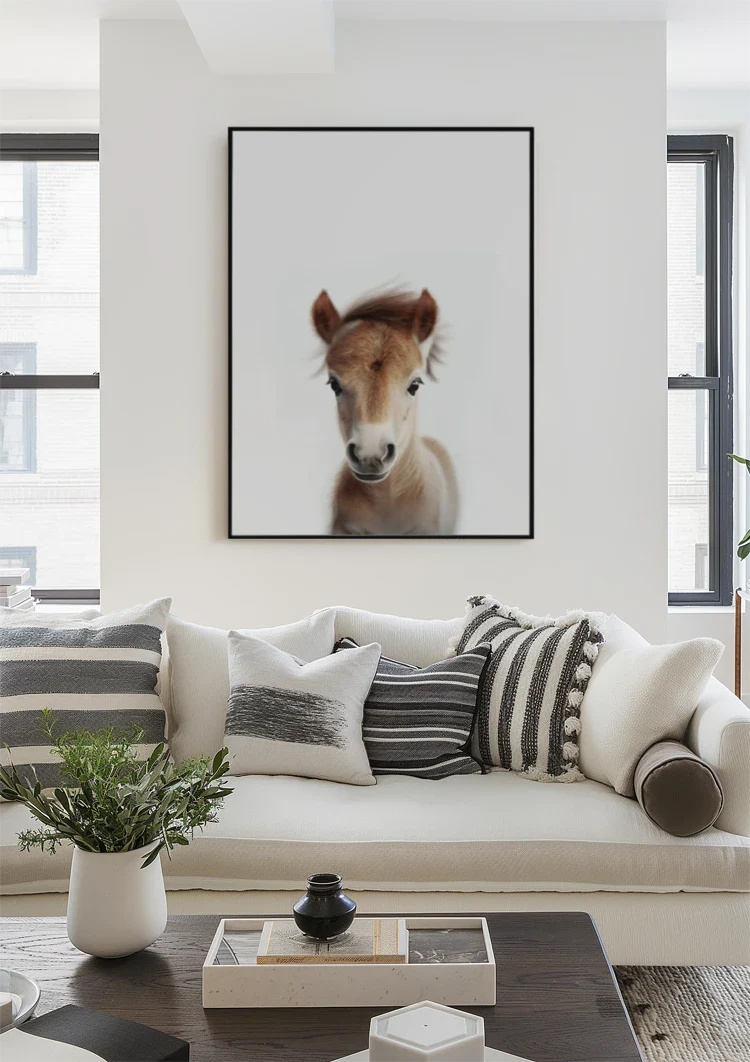 Niedliches Fohlen Braunes Fell Große Augen Weiße Nase Sanftes Porträt Gemälde