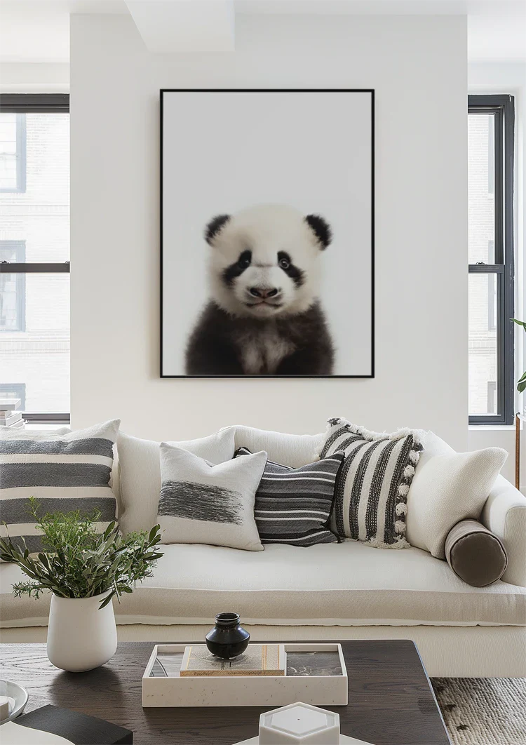 Niedlicher Pandabär Große Augen Schwarz-weißes Fell Spielerisches Porträt Gemälde