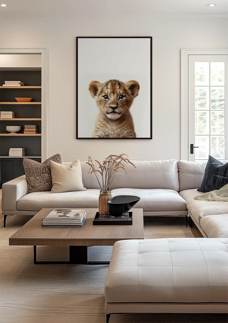 Niedliches Löwenjunges Goldenes Fell Große Augen Verspielt Porträt Gemälde