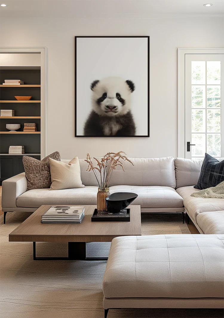 Niedlicher Pandabär Große Augen Schwarz-weißes Fell Spielerisches Porträt Gemälde