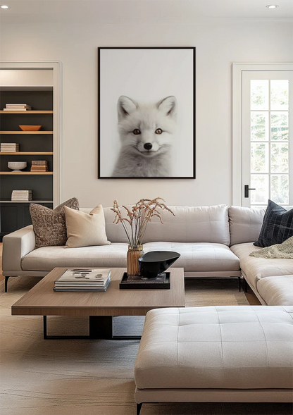 Weißer Fuchs Zwei Farbige Augen Weiches Fell Porträt Minimalistisches Gemälde