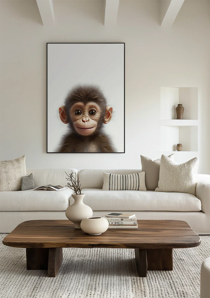 Jong Aapje Grote Ogen Portret Witte Achtergrond Schilderij