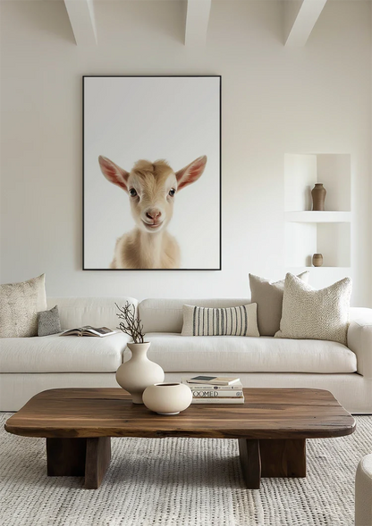 Niedliche Ziege Große rosa Ohren Neugieriger Blick Helles Porträt Gemälde