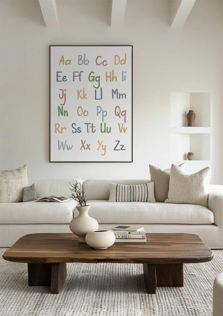 Farbenfrohes Alphabet Poster Verspielte Buchstaben Pastell Kinderzimmer Pädagogisches Bild