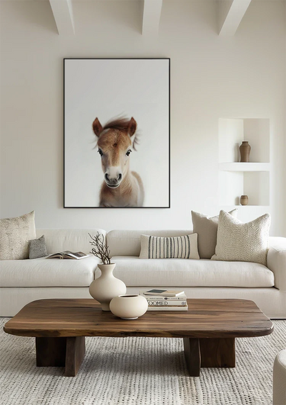 Niedliches Fohlen Braunes Fell Große Augen Weiße Nase Sanftes Porträt Gemälde