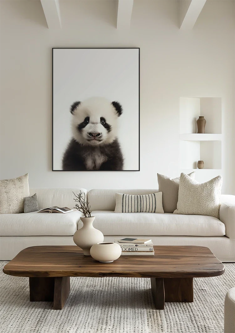 Niedlicher Pandabär Große Augen Schwarz-weißes Fell Spielerisches Porträt Gemälde