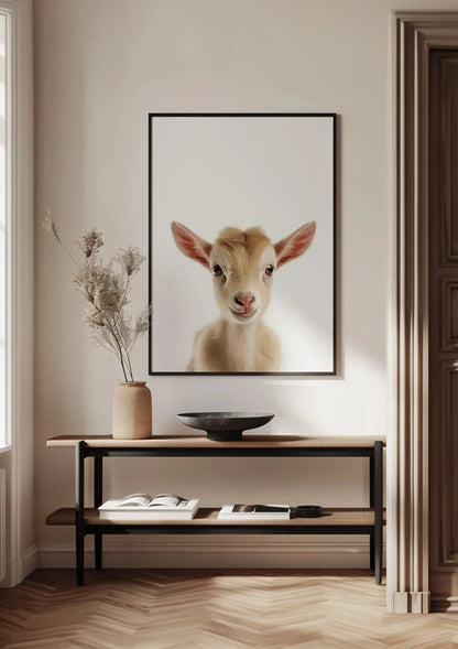 Niedliche Ziege Große rosa Ohren Neugieriger Blick Helles Porträt Gemälde