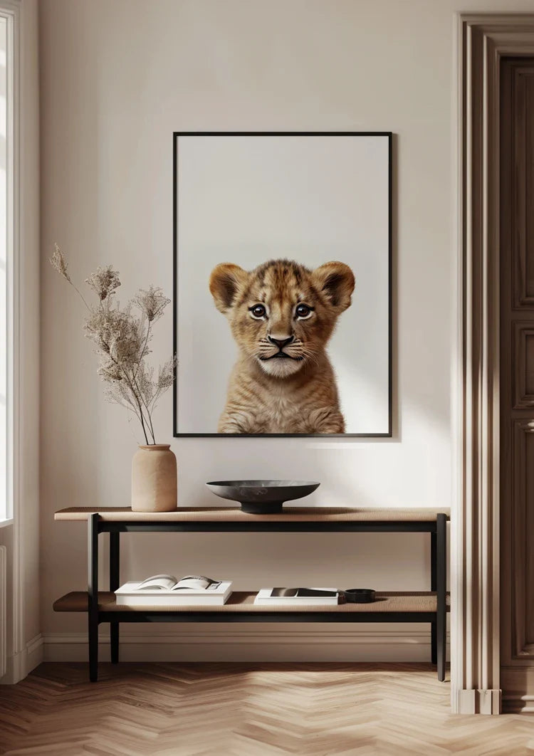 Niedliches Löwenjunges Goldenes Fell Große Augen Verspielt Porträt Gemälde