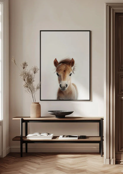 Niedliches Fohlen Braunes Fell Große Augen Weiße Nase Sanftes Porträt Gemälde