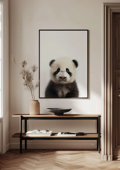 Niedlicher Pandabär Große Augen Schwarz-weißes Fell Spielerisches Porträt Gemälde