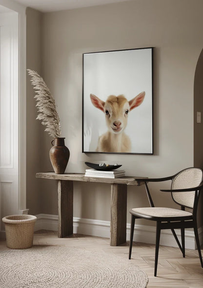 Niedliche Ziege Große rosa Ohren Neugieriger Blick Helles Porträt Gemälde