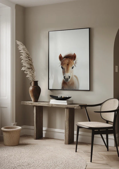 Niedliches Fohlen Braunes Fell Große Augen Weiße Nase Sanftes Porträt Gemälde