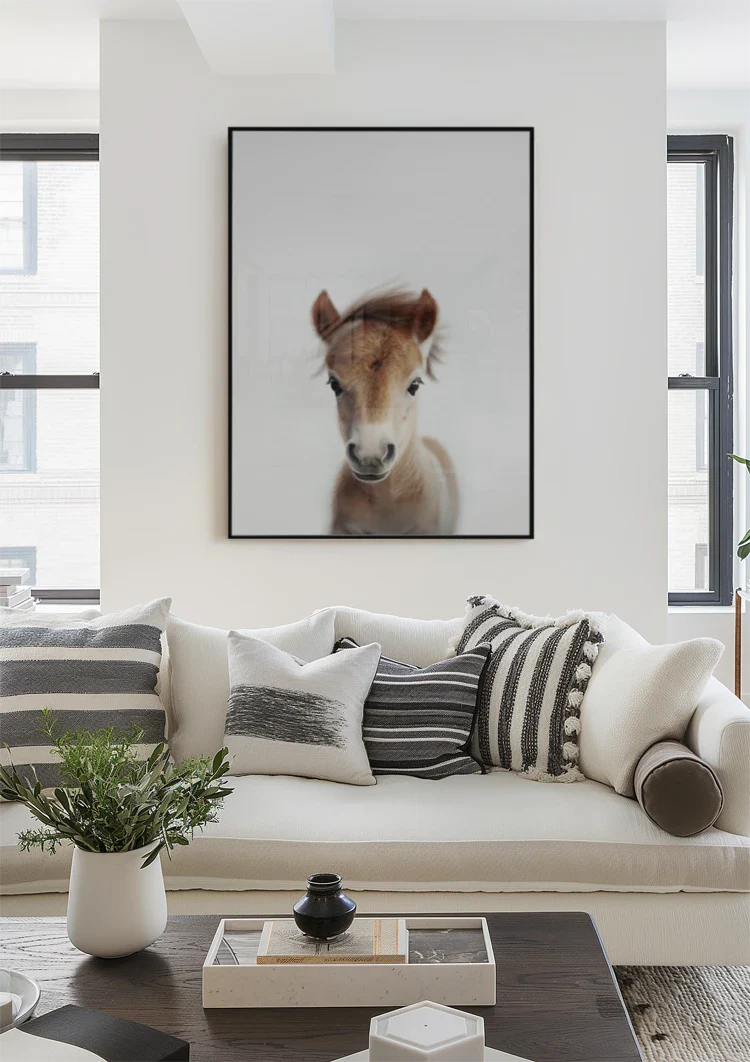 Niedliches Fohlen Braunes Fell Große Augen Weiße Nase Sanftes Porträt Gemälde