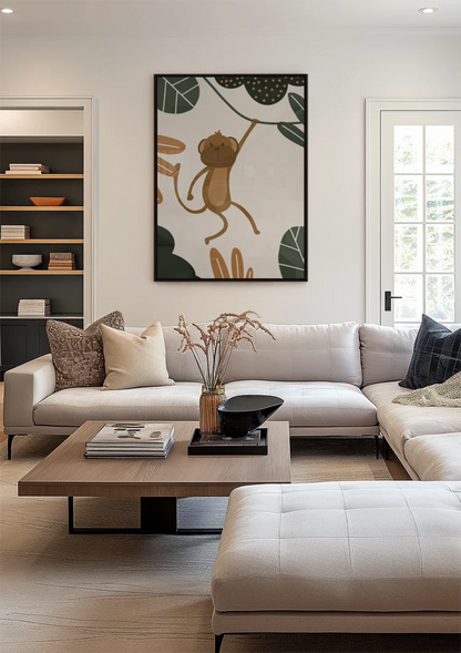 Lachender Affe Liane Grüne Blätter Verspielter Dschungel Kinderzimmer Gemälde