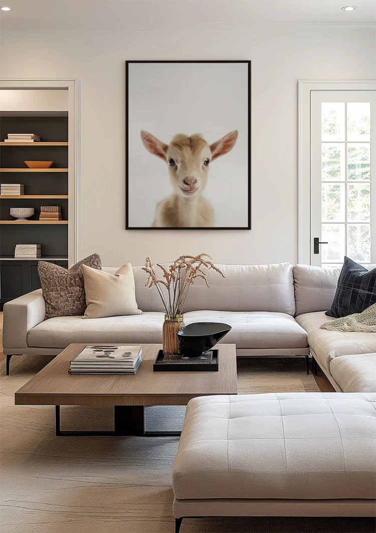 Niedliche Ziege Große rosa Ohren Neugieriger Blick Helles Porträt Gemälde